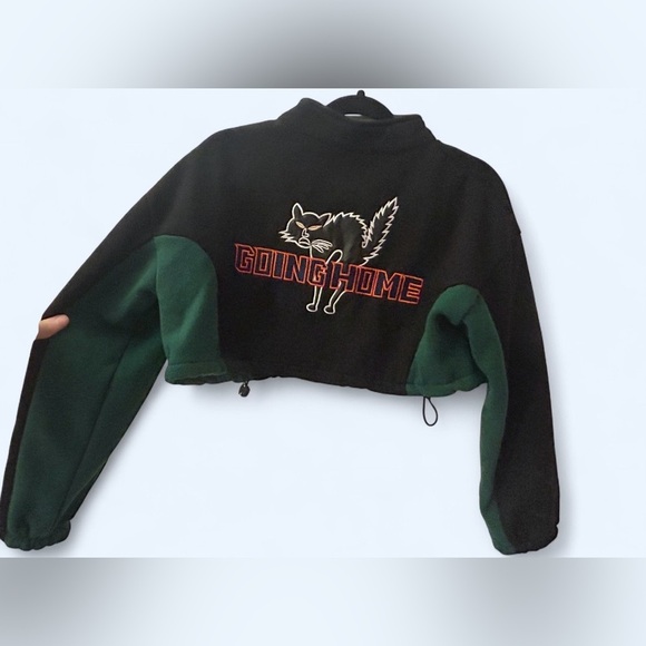 Zaful Cropped Zip Sweatshirt/Jacket with “Going Home” Cat | Size Large | NWT - Picture 2 of 5